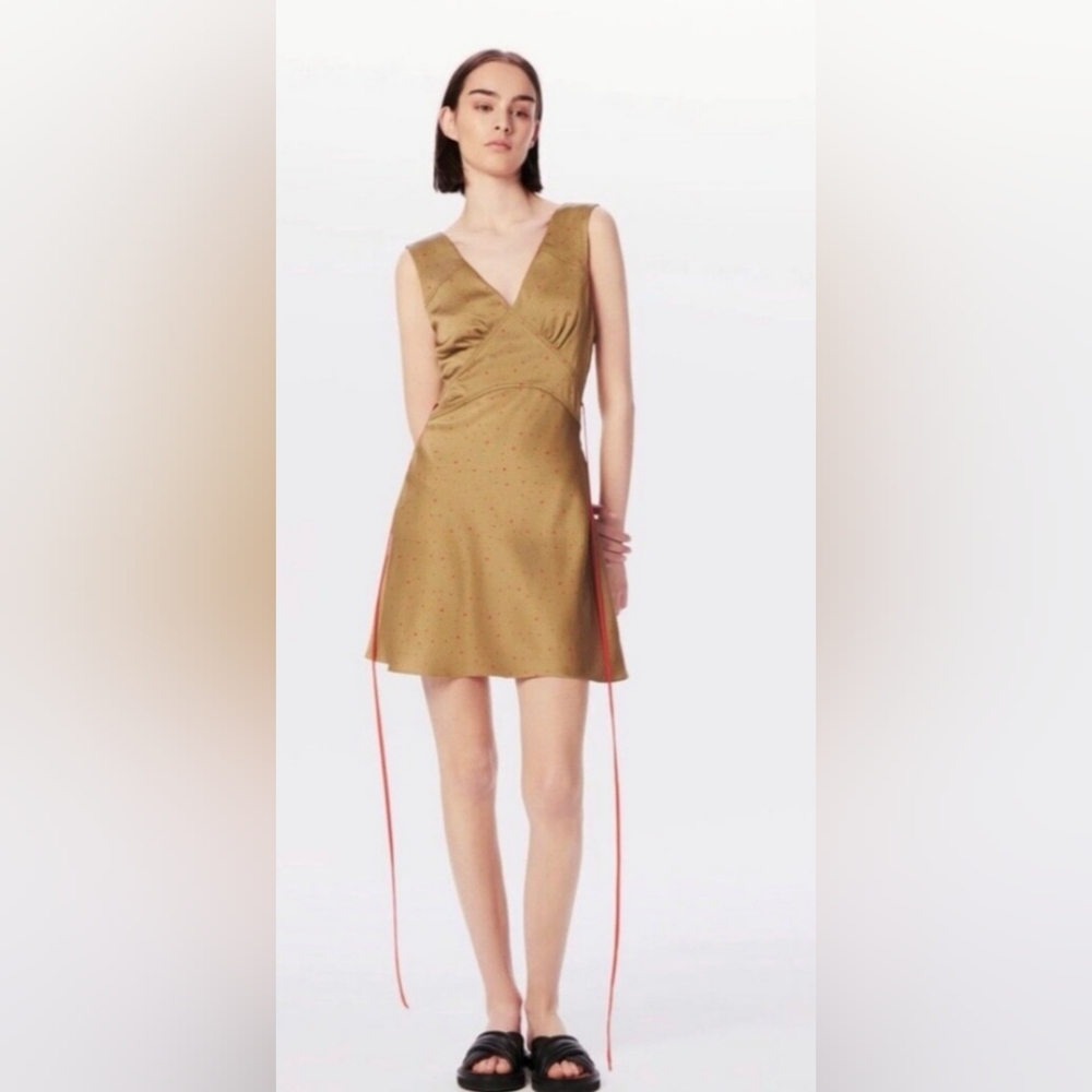 Victoria Beckham Hammered Satin Dress With Stars - Sandstone/Satsuma Red